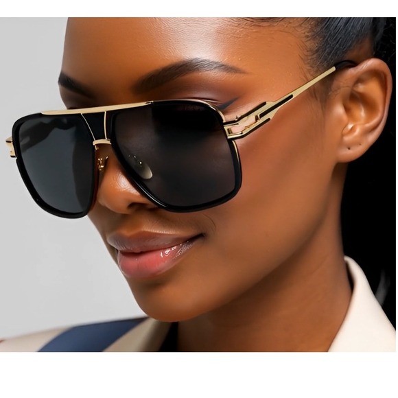 Accessories - Women Sunglasses Rectangular Stylish Black Gold Designer Style UV Protection New